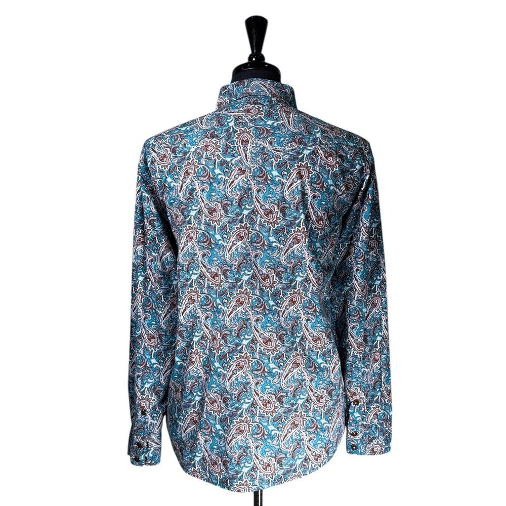 Cody James Mens Large Western Cowboy Snap Button Shirt Turquoise Orange Paisley - Picture 2 of 8